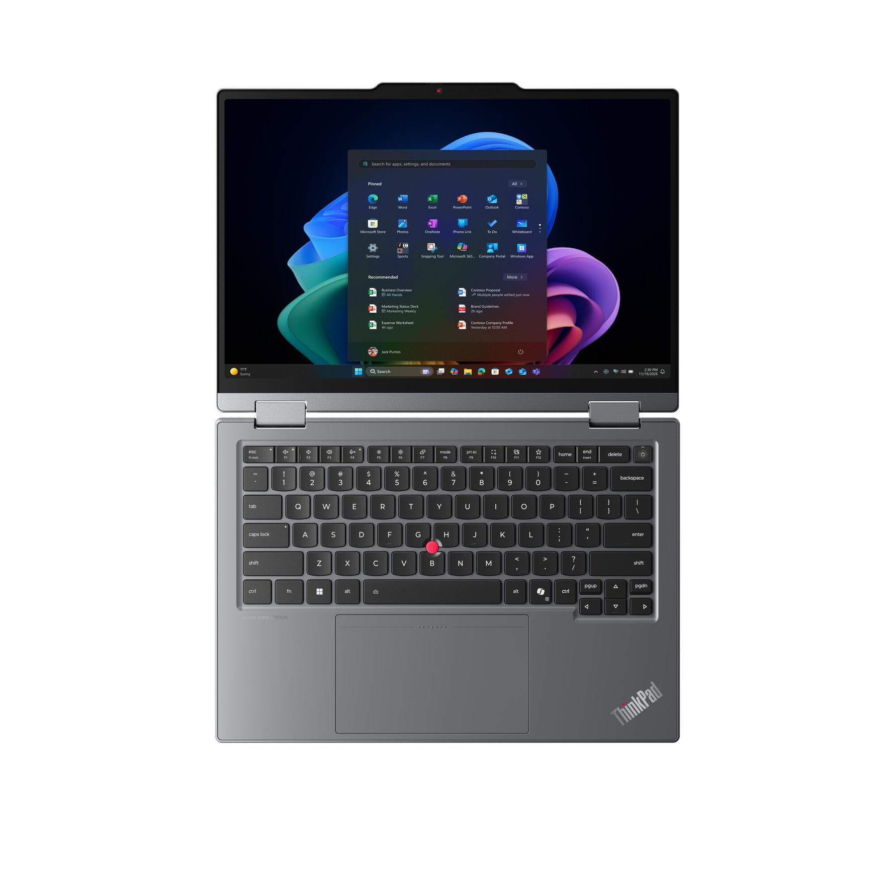 Lenovo ThinkPad X1 2-in-1 Gen 11 Aura Edition Copilot+ PC Intel Core Ultra 7 355 Hybride (2-in-1) 35,6 cm (14") Touchscreen WUXGA 32 GB LPDDR5x-SDRAM 1 TB SSD Wi-Fi 7 (802.11be) Windows 11 Pro Engels Grijs