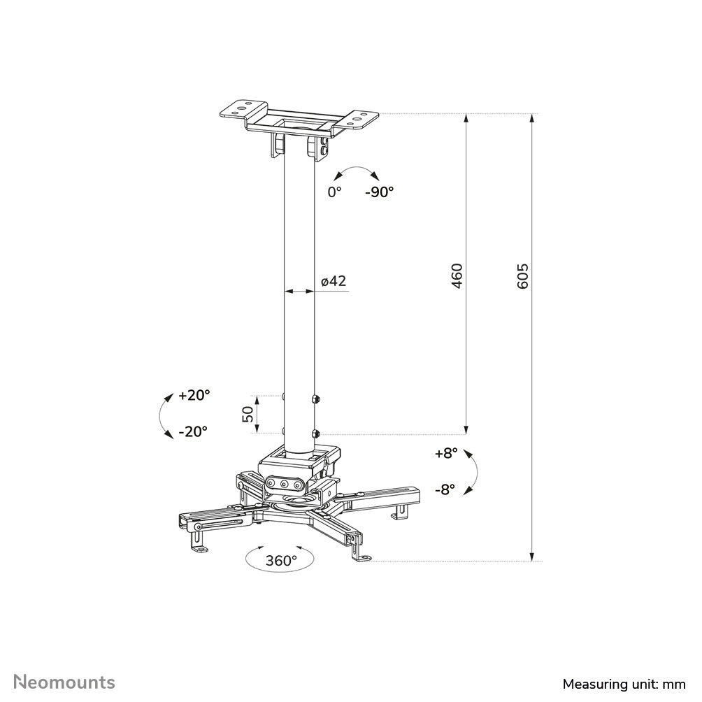 Neomounts CL25-540WH1 Beamer plafondbeugel - h 60,5-90,5 cm - Easy Install - full motion