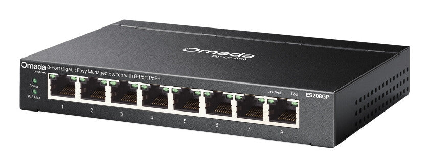 TP-Link Omada ES208GP netwerk-switch Managed L2 Gigabit Ethernet (10/100/1000) Power over Ethernet (PoE) DIN rail Zwart