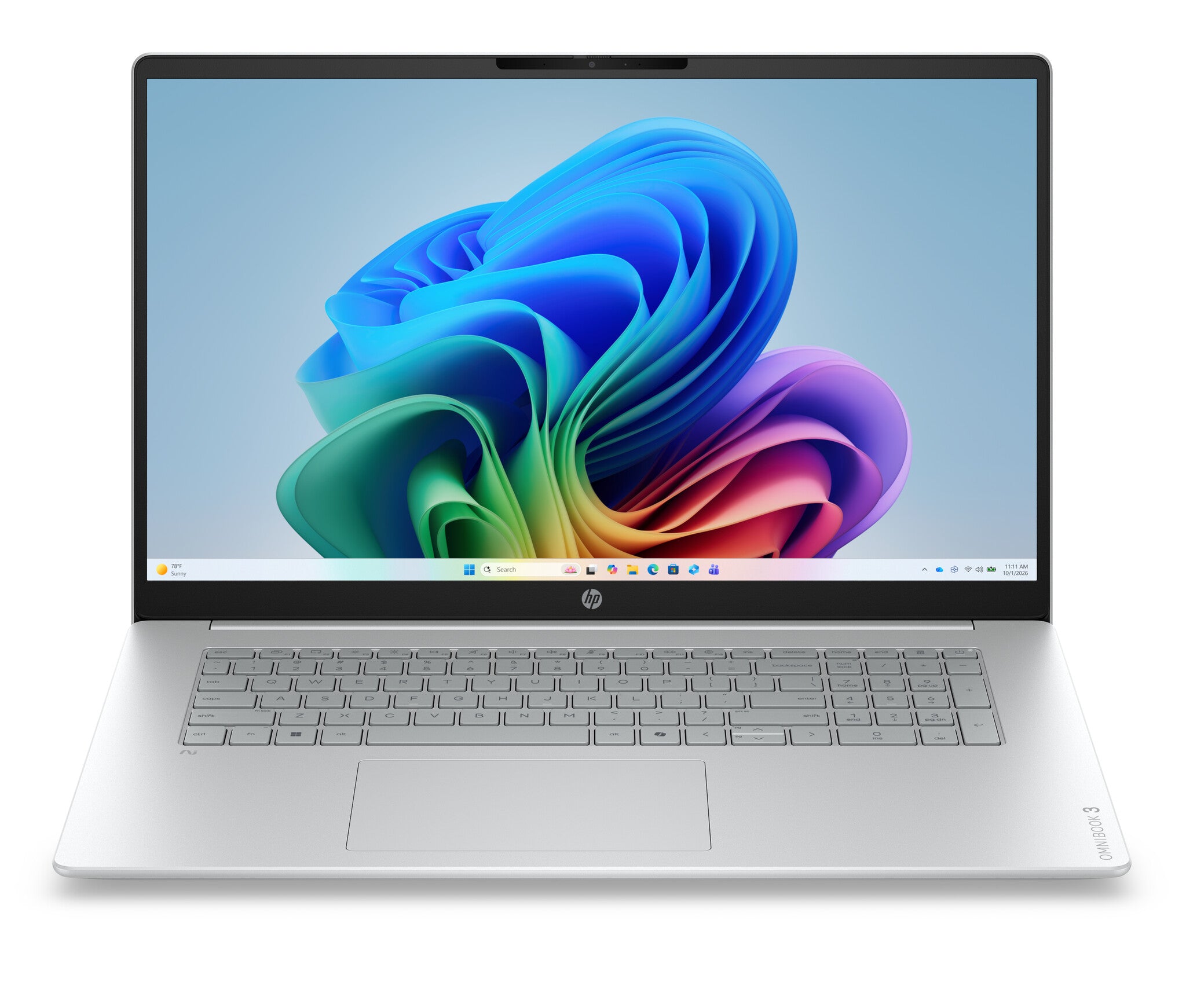HP OmniBook 3 AI PC 17-dg0005ndx Intel Core 3 Laptop 43,9 cm (17.3") Full HD 12 GB DDR5-SDRAM 512 GB SSD Wi-Fi 6 (802.11ax) Windows 11 Home Grijs, Zilver QWERTY