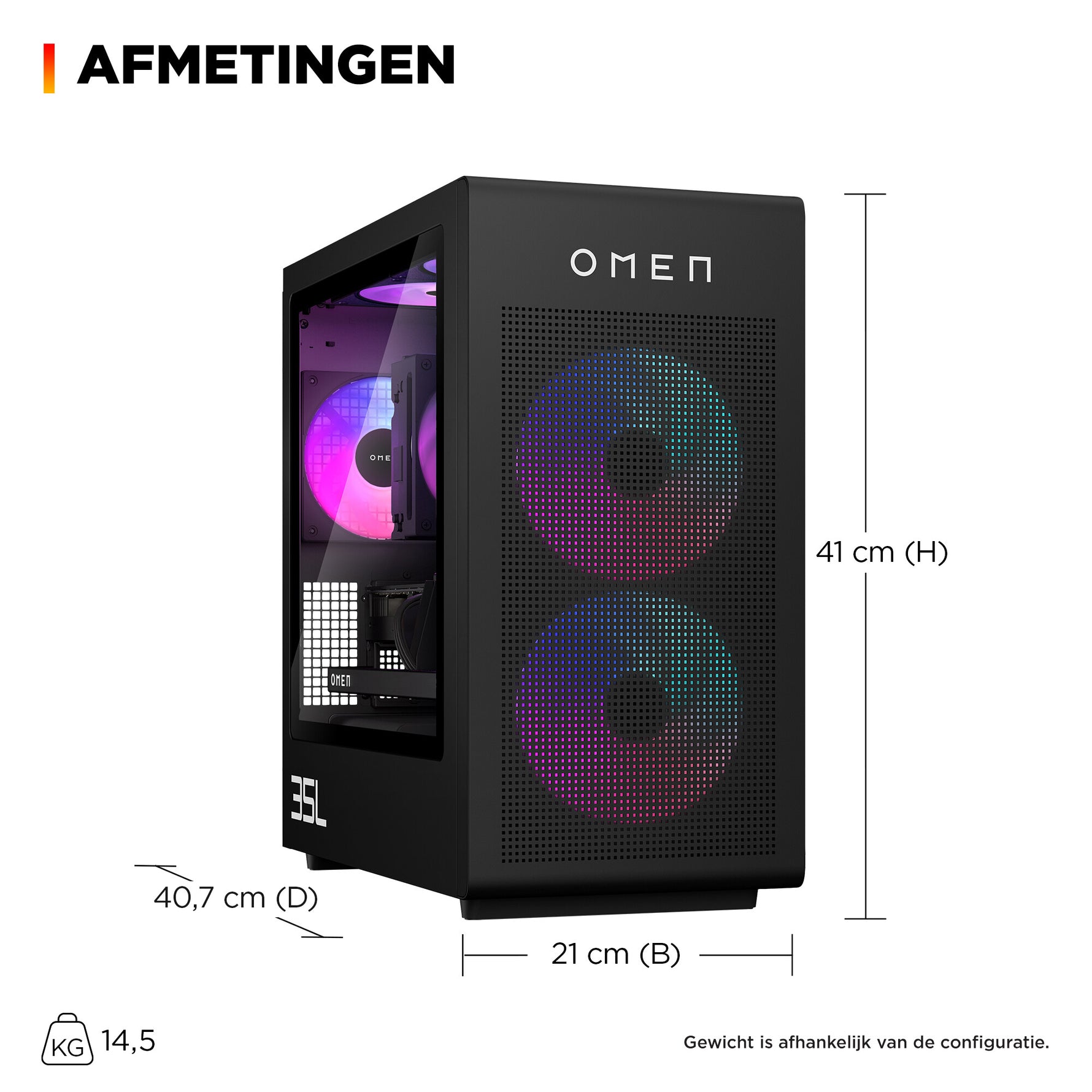 HP OMEN 35L GT16-1097nd AMD Ryzen 7 7800X3D 32GB DDR5 1TB PCIe NVMe SSD RTX 5070 12GB W11H AMD Ryzen™ 7 DDR5-SDRAM NVIDIA GeForce RTX 5070 Windows 11 Home Tower PC Zwart