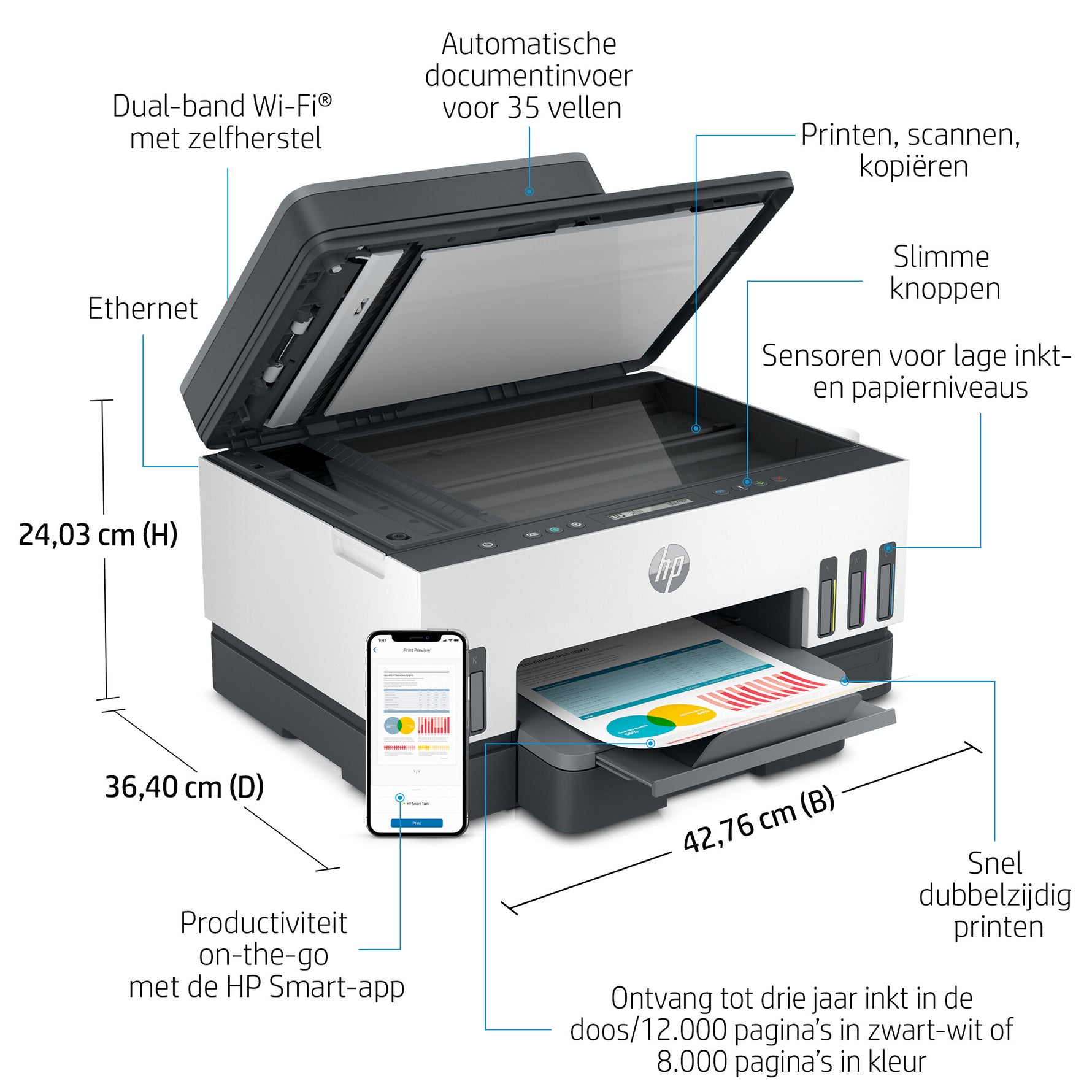 HP Smart Tank 7305 Draadloos All-in-One Kleur Printer, Dubbelzijdig printen; Kopieerapparaat, Scanner