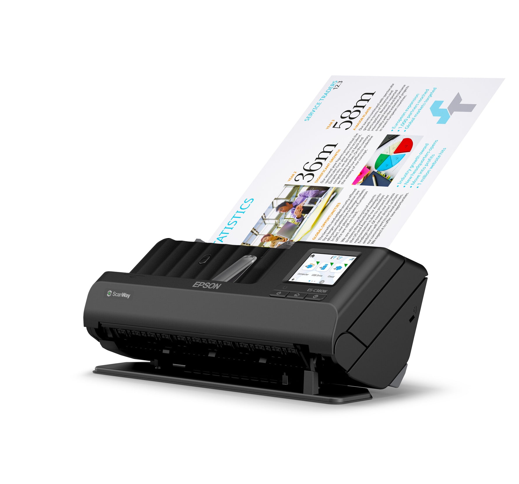 Epson ES-C380W compacte A4-documentscanner met Wi-Fi-connectiviteit en U-traject