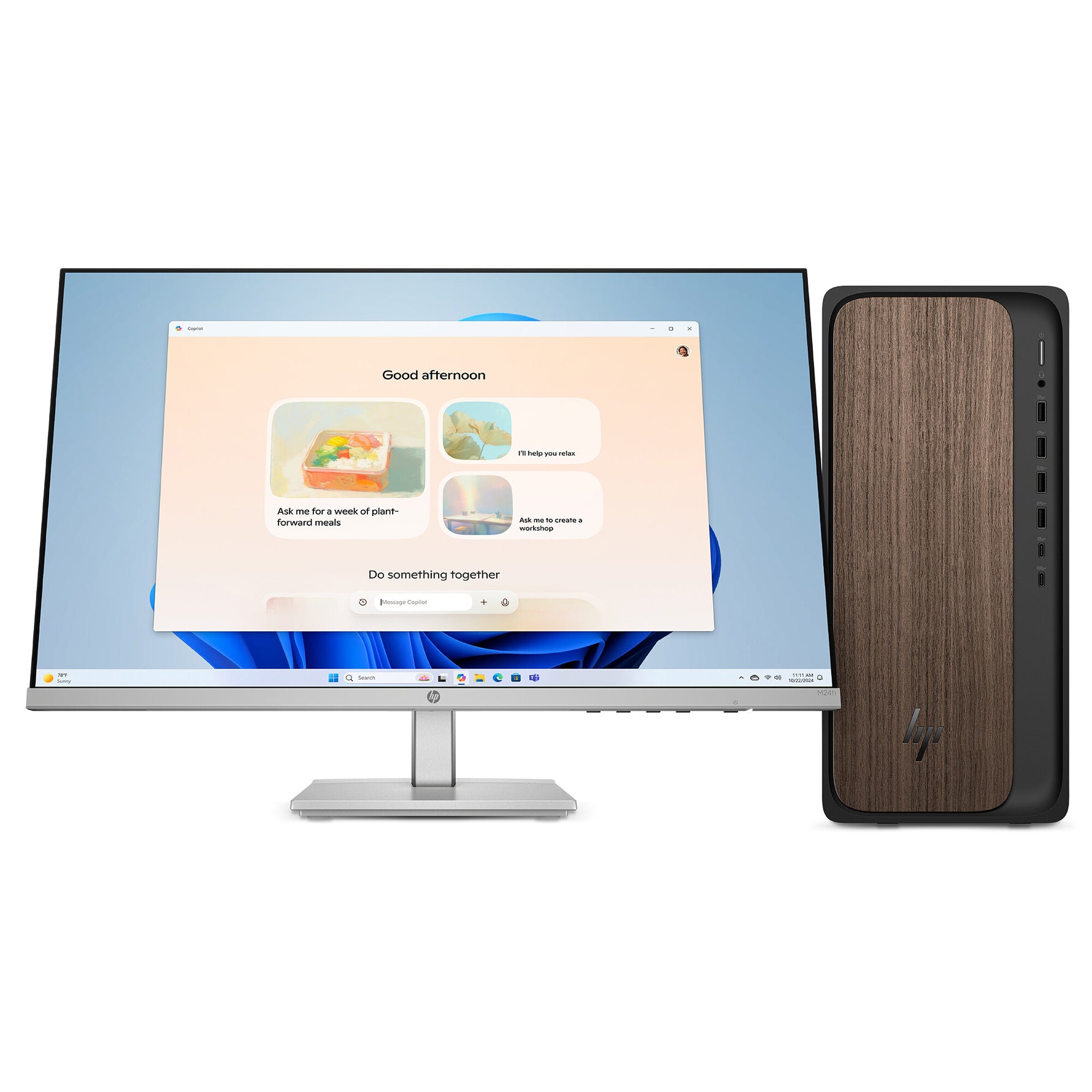 HP OmniDesk M03-0030nd PC Intel Core Ultra 7 265 16 GB DDR5-SDRAM 1 TB SSD Windows 11 Home Tower AI PC Hout, Zwart