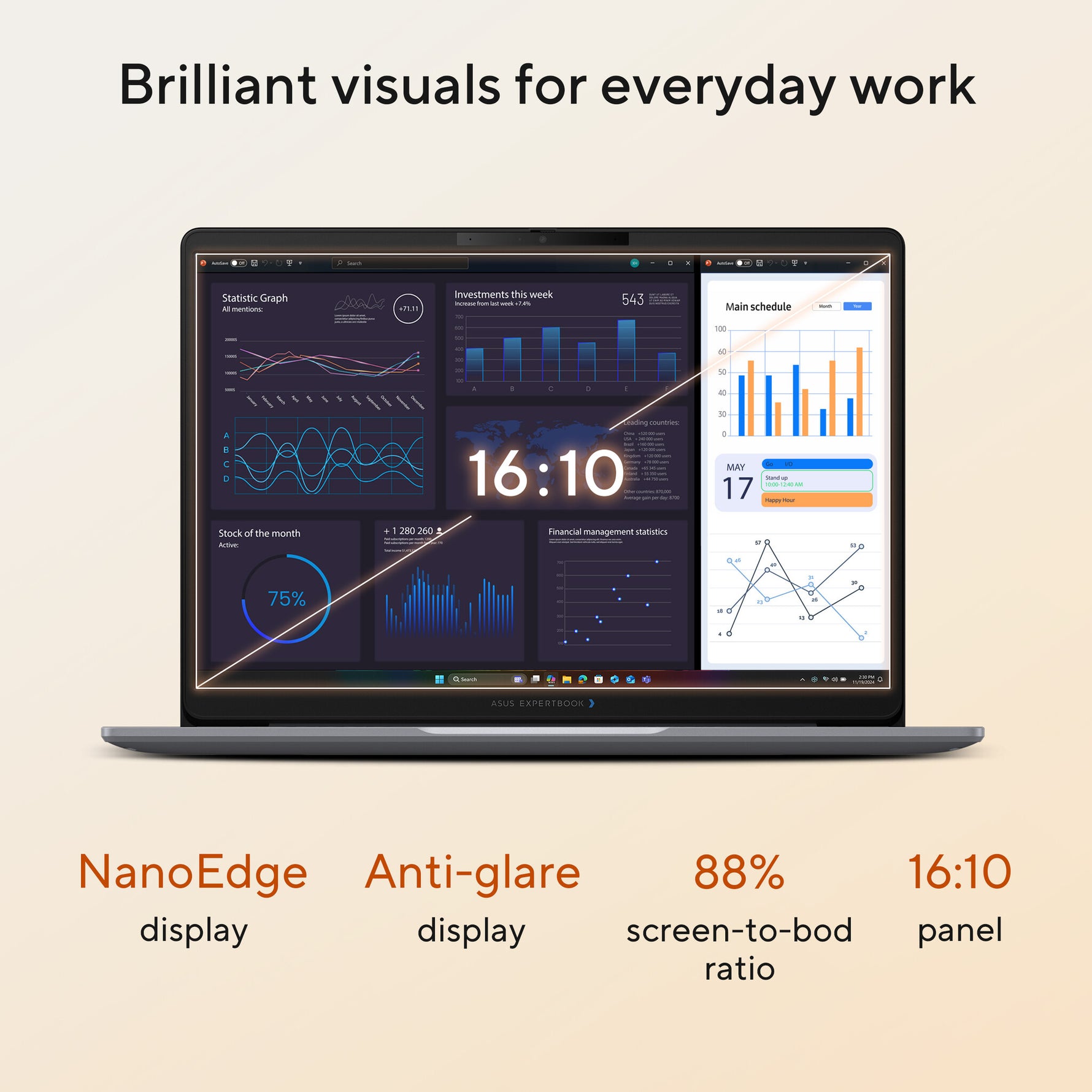 ASUS ExpertBook PM3406CHA-LY0044X Copilot+ PC AMD Ryzen™ 7 260 Laptop 35,6 cm (14") WUXGA 16 GB DDR5-SDRAM 512 GB SSD Wi-Fi 7 (802.11be) Windows 11 Pro Grijs QWERTY US International