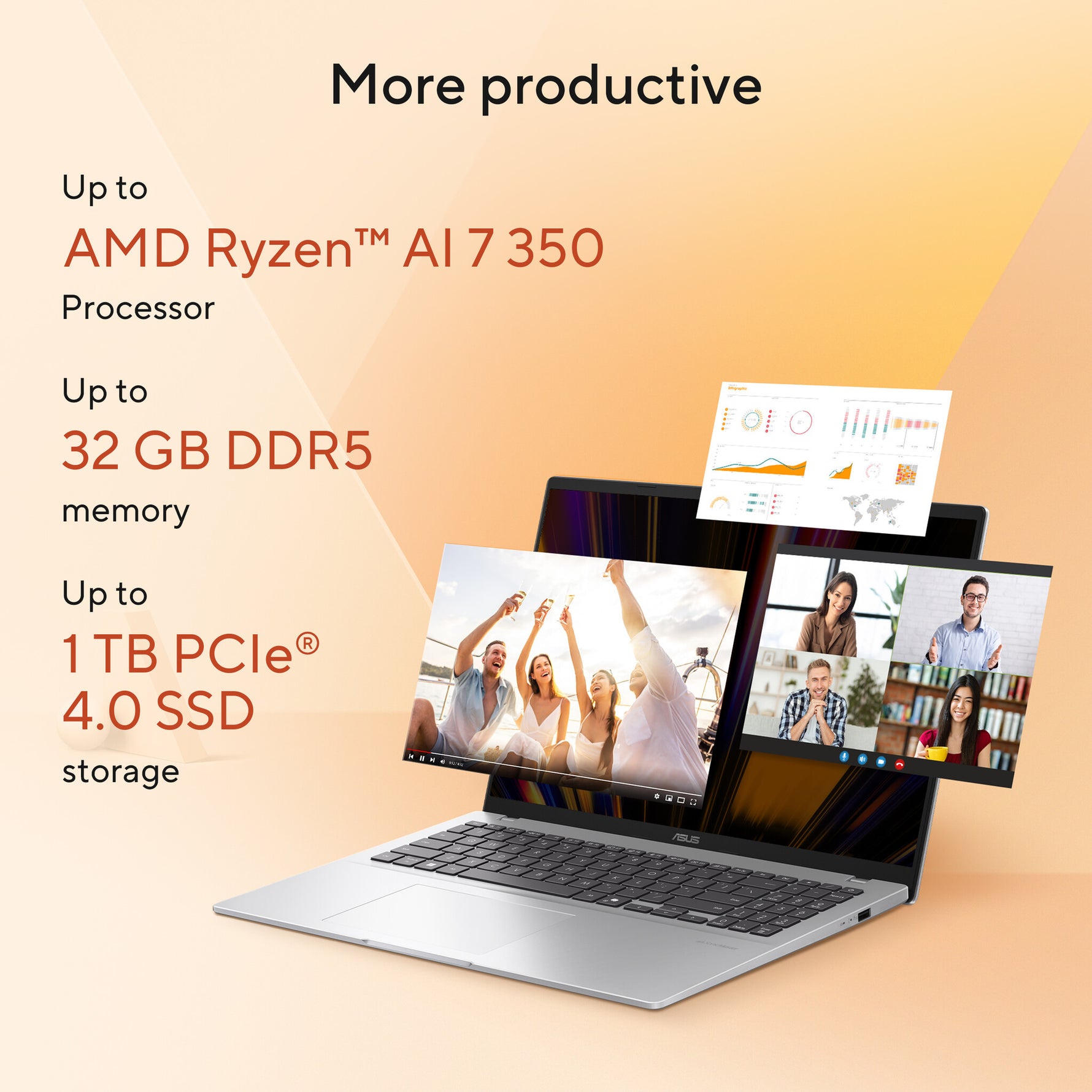 ASUS Vivobook 16 M1607KA-MB164W Copilot+ PC AMD Ryzen AI 5 330 Laptop 40,6 cm (16") WUXGA 16 GB DDR5-SDRAM 512 GB SSD Wi-Fi 6 (802.11ax) Windows 11 Home Nederlands Blauw
