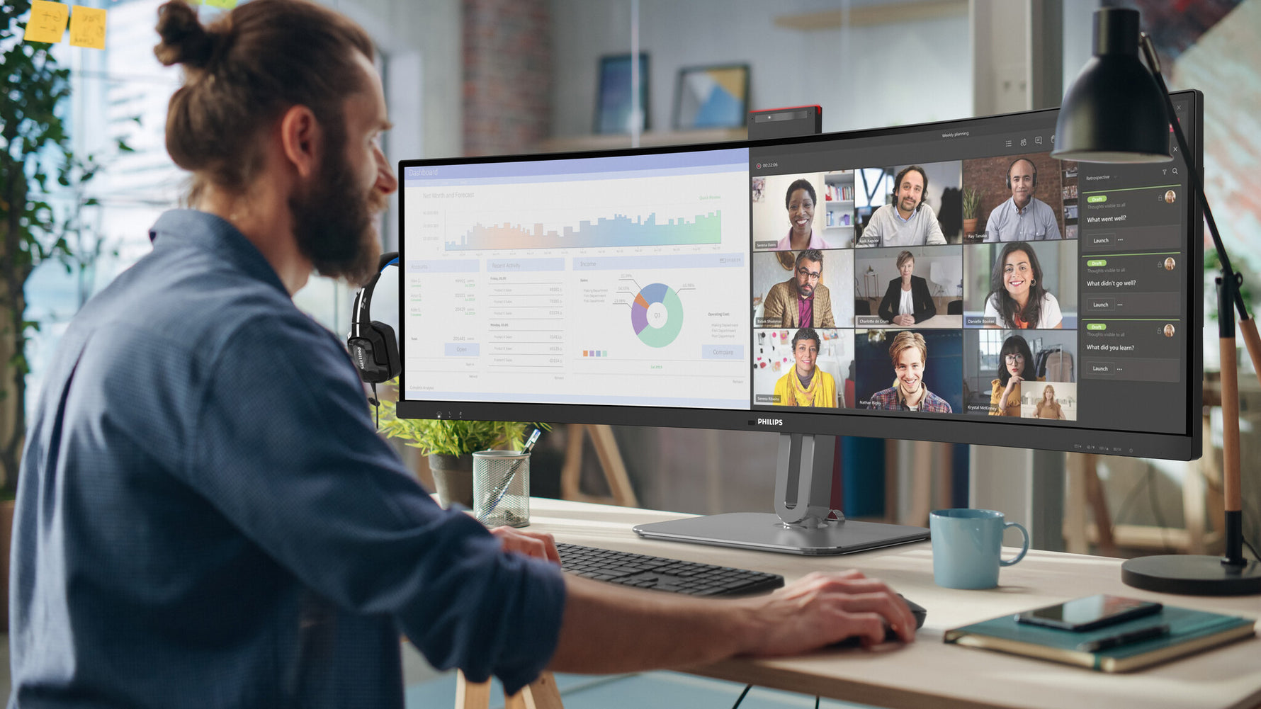 Philips 49B2U6900CH/00 computer monitor 124 cm (48.8") 5120 x 1440 Pixels Dual QHD LCD Zwart