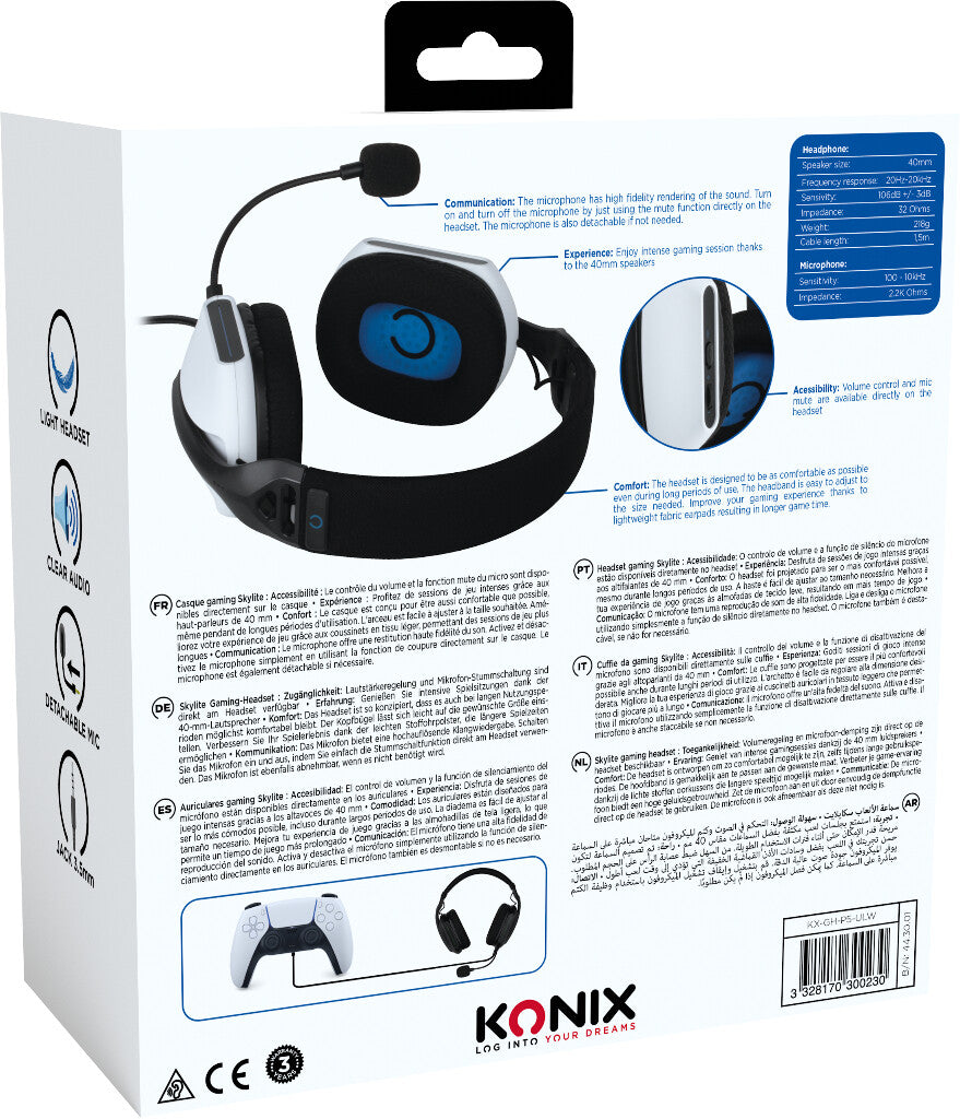 Konix Skylite Headset Bedraad Hoofdband Gamen Zwart, Wit