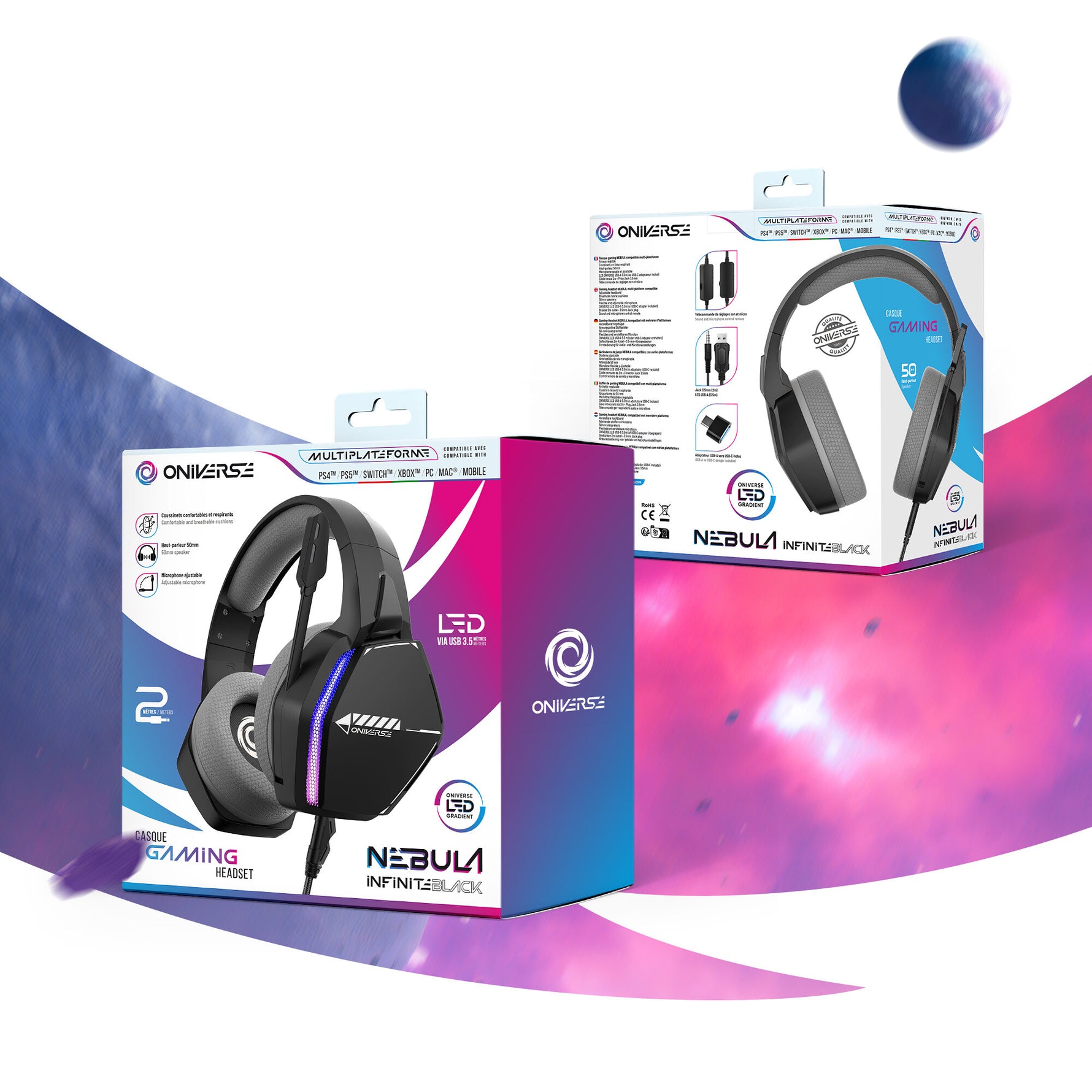 Oniverse Nebula Headset Bedraad Hoofdband Gamen USB Type-A Zwart