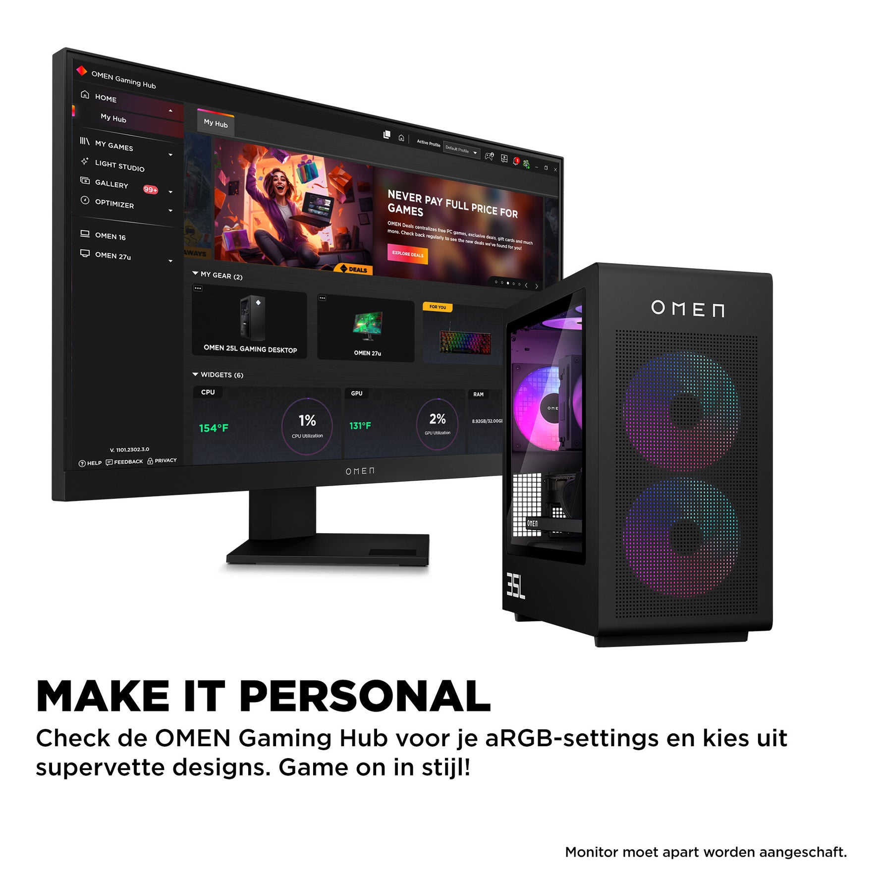 HP OMEN 35L Gaming DT GT16-1271nd PC NL AMD Ryzen™ 7 9800X3D 32 GB DDR5-SDRAM 2 TB SSD NVIDIA GeForce RTX 5070 Windows 11 Home Tower Zwart