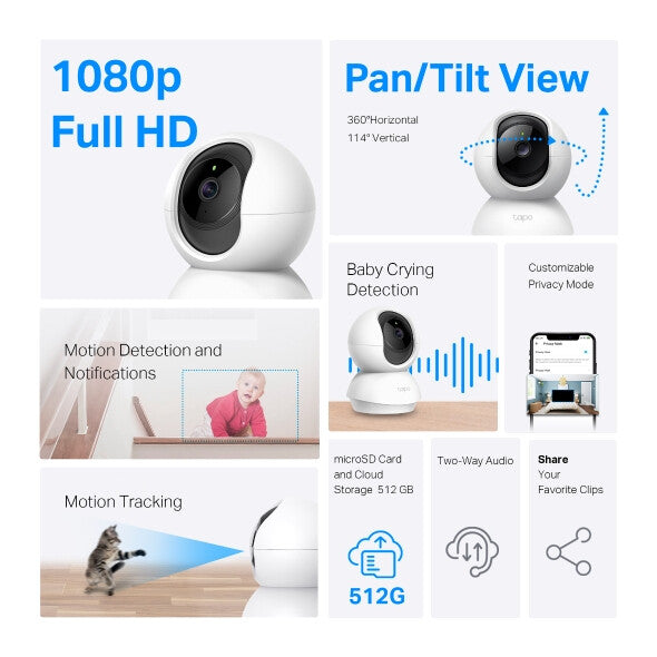 TP-Link Tapo C200P2 Bolvormig IP-beveiligingscamera Binnen 1920 x 1080 Pixels Bureau