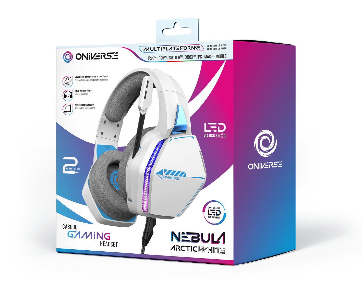 Oniverse Nebula Headset Bedraad Hoofdband Gamen USB Type-A Wit