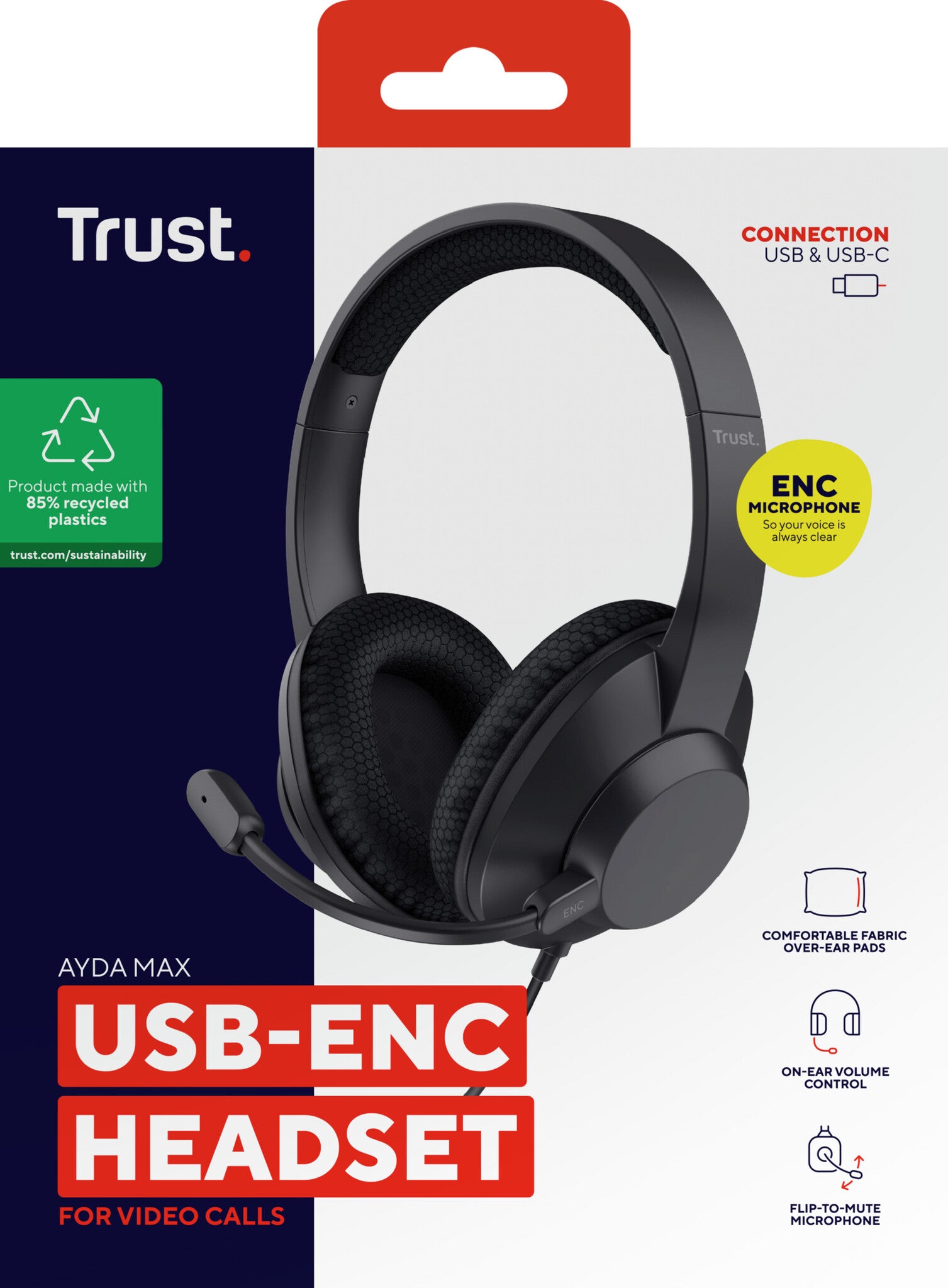 Trust Ayda Max Headset Bedraad Hoofdband Oproepen/muziek USB Type-C / USB Type-A Zwart