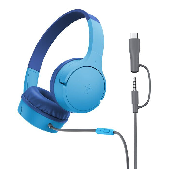 BELKIN SoundForm Mini Wired On-Ear Headphones USB-C & 3.5mm Blue