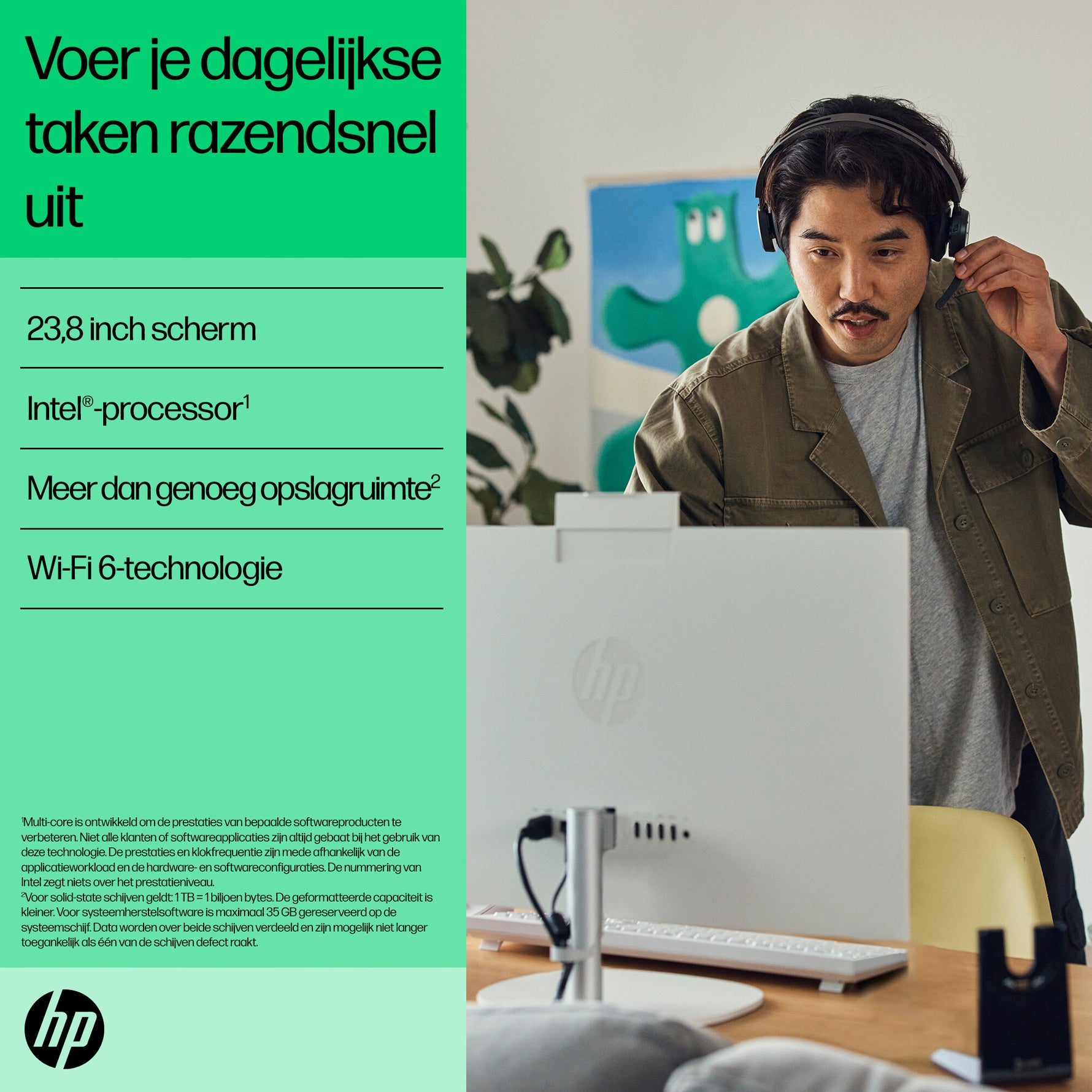 HP 24-cr0059nd 24 inch All-in-One Intel® Core™ i5 i5-1335U 60,5 cm (23.8") 1920 x 1080 Pixels Alles-in-één-pc 16 GB DDR4-SDRAM 1 TB SSD Windows 11 Home Wi-Fi 6 (802.11ax) Wit