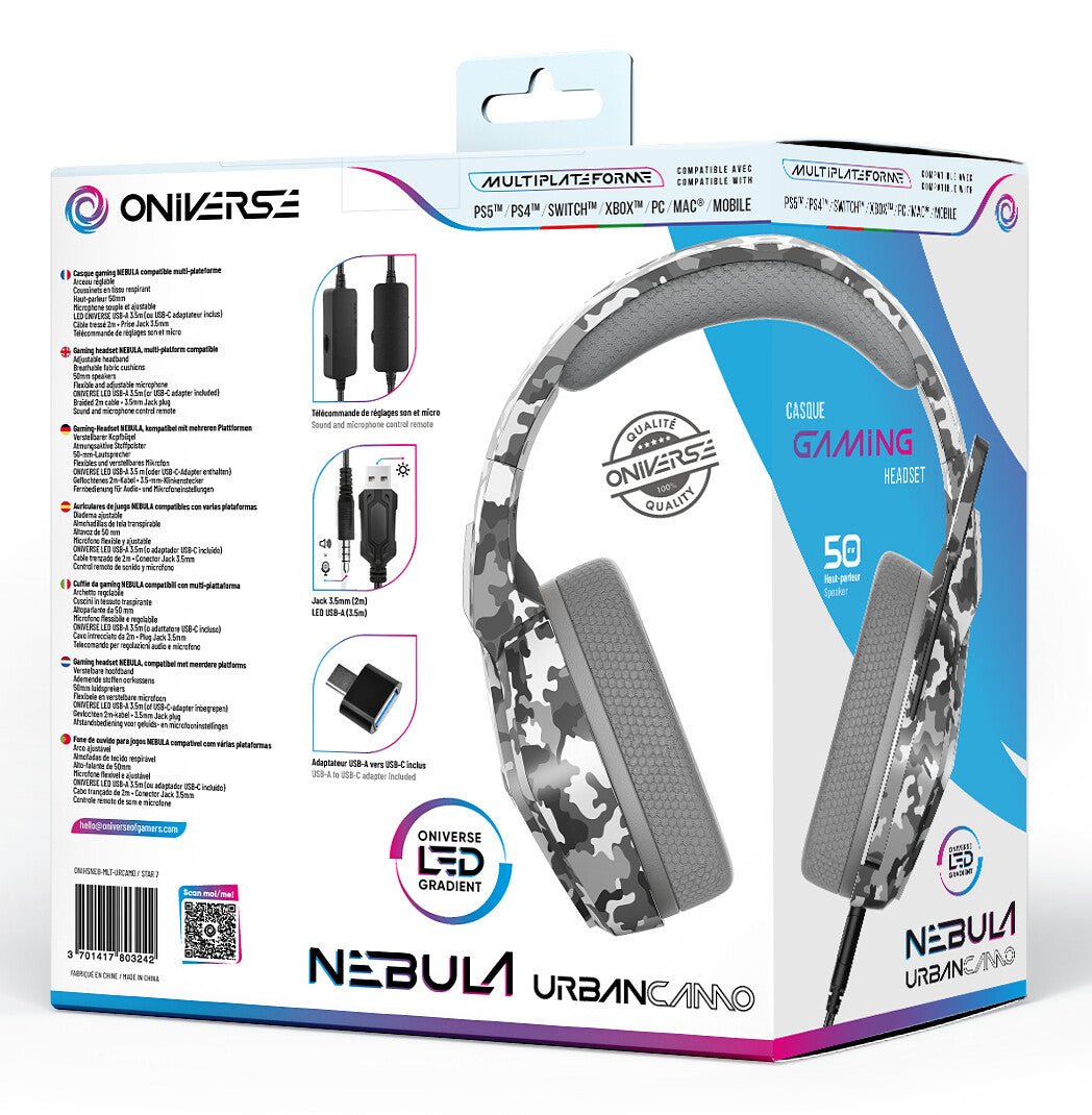 Oniverse Nebula Headset Bedraad Hoofdband Gamen USB Type-A Camouflage