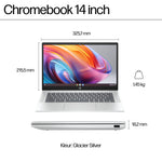 HP Chromebook 14a-nf0050nd Intel® N N100 35,6 cm (14") Full HD 4 GB LPDDR5-SDRAM 128 GB Flash Wi-Fi 6E (802.11ax) ChromeOS Zilver