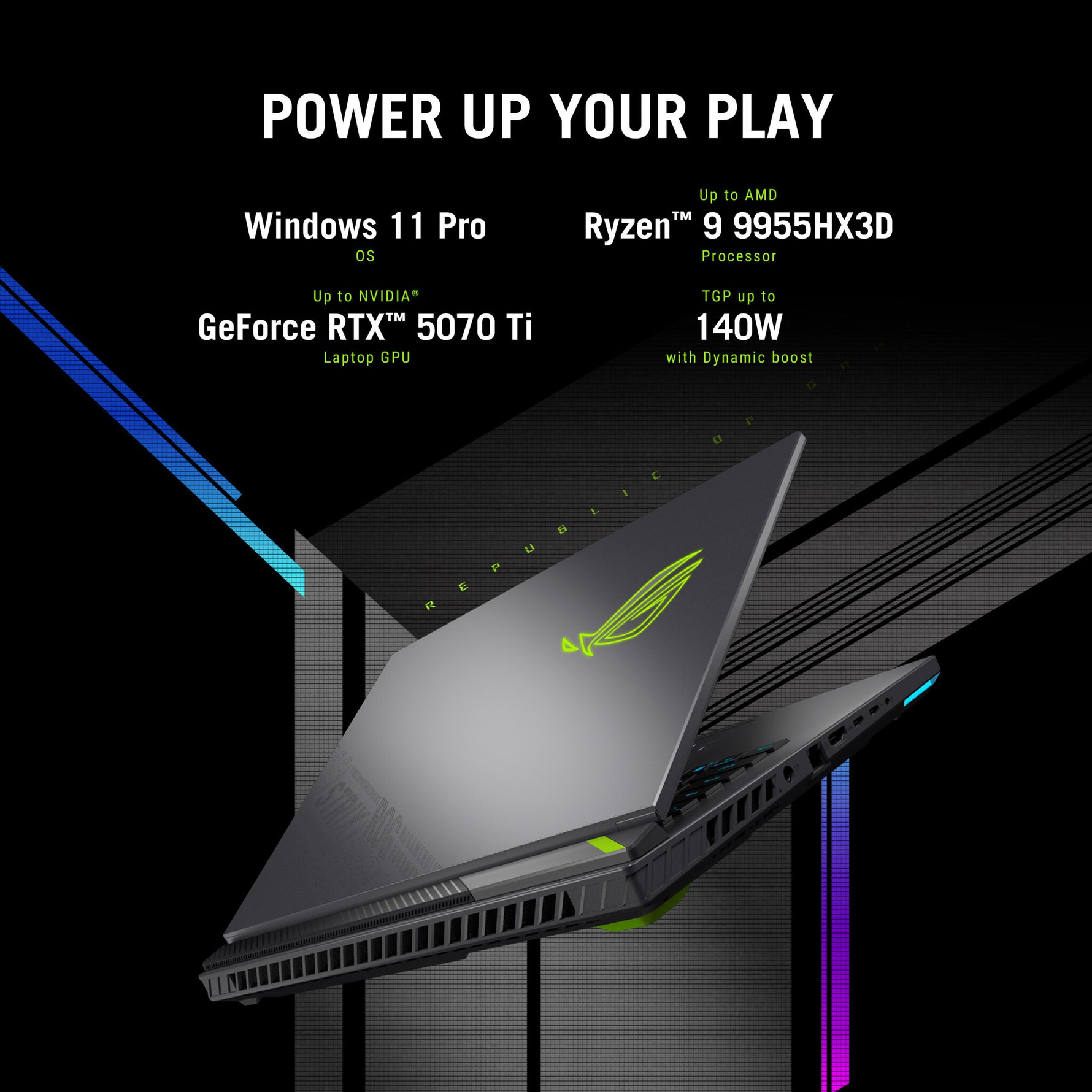 ASUS ROG Strix G16 G614PP-S5076W AMD Ryzen™ 9 8940HX Laptop 40,6 cm (16") WQXGA 32 GB DDR5-SDRAM 1 TB SSD NVIDIA GeForce RTX 5070 Laptop GPU Wi-Fi 6E (802.11ax) Windows 11 Home Nederlands Grijs